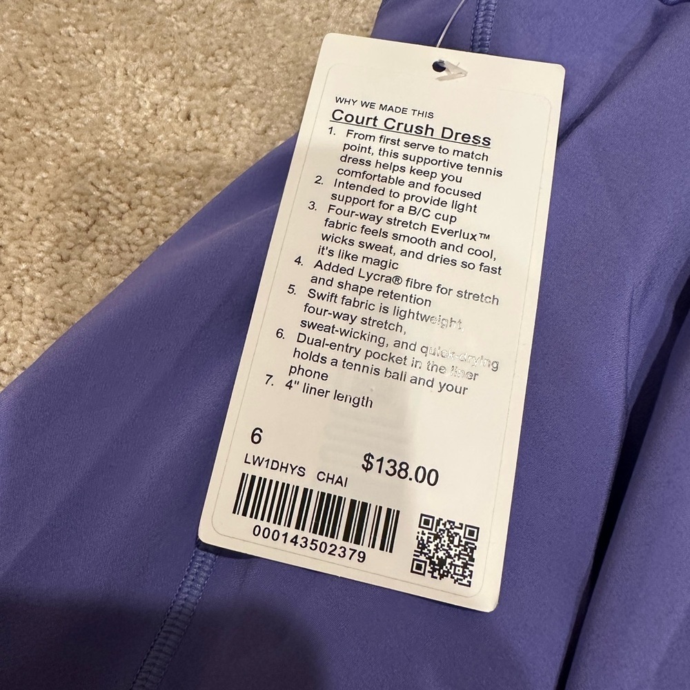 Lululemon Court Crush Dress in Purple Lilac 6 NWT - Picture 6 of 6